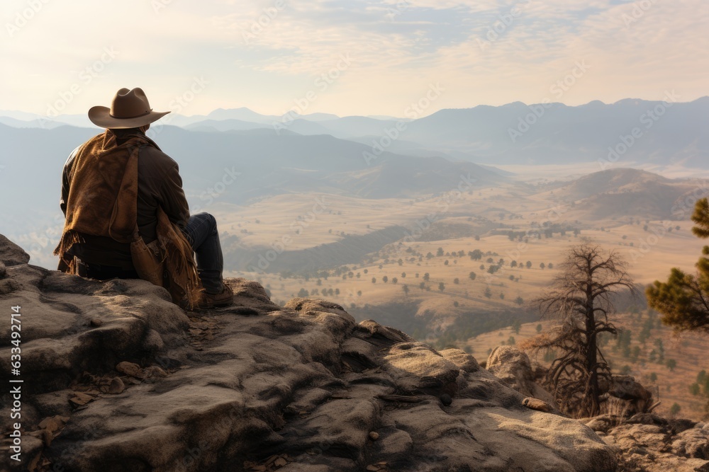 man sitting on a rock overlooking the desert .Generative AI man sitting on a rock overlooking the desert .Generative AI