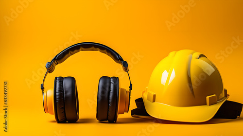 Photo of a safety equipment on a vibrant yellow background generative art