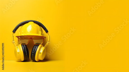 Photo of a safety equipment on a vibrant yellow background generative art