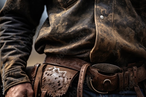Close-up of a leather cowboy belt  .Generative AI © gankevstock