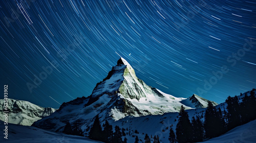 Star Trail Photo Over Mountain