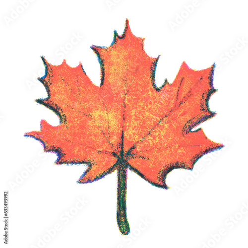 Red autumn maple leaf risograph illustration
