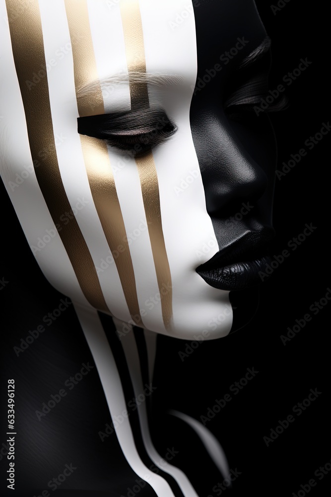 A woman with black and white makeup.