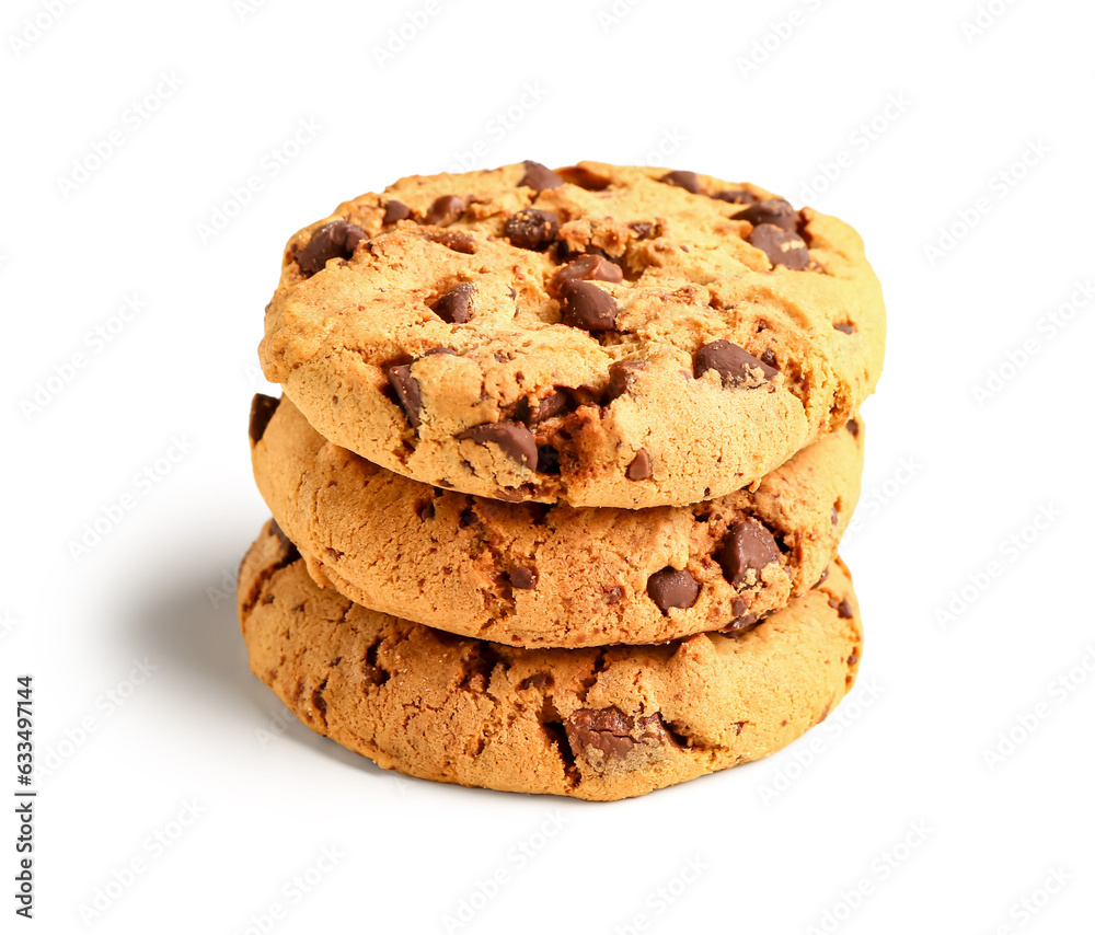 Stack of tasty cookies with chocolate chips on white background Stack of tasty cookies with chocolate chips on white background