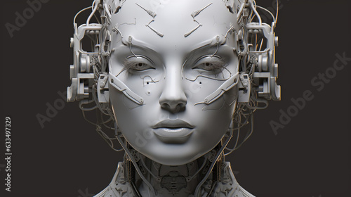 Human face of a cyberpunk robot of artificial intelligence  photo