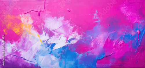 Urban graffiti background. Colorful street art graffiti background. Pink, magenta, blue, yellow colors. Abstract wall surface with colorful drips, flows, streaks of paint and paint sprays