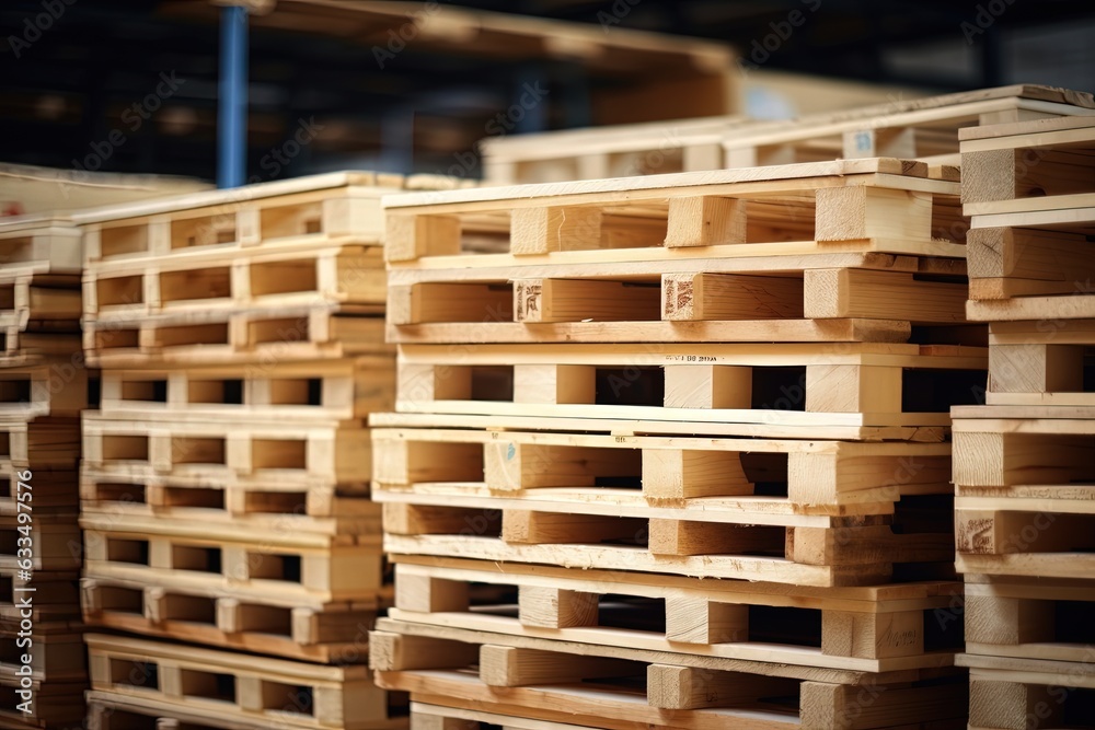 Freight euro pallet stacked in empty warehouse.