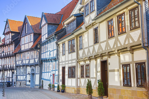 Foto Colorful street with half timbered houses in Wolfenbuttel, Germany