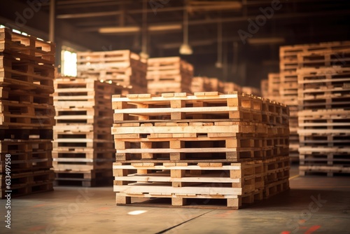 Freight euro pallet stacked in empty warehouse. photo