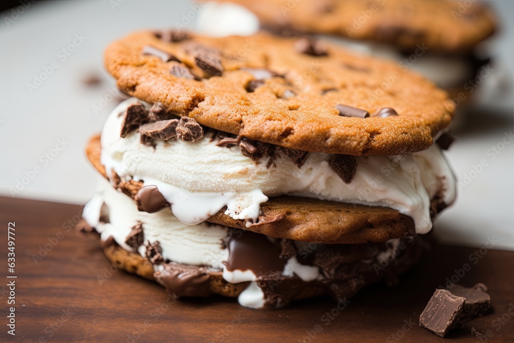 Homemade ice cream sandwich with cookies.