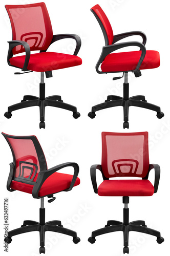 Modern office computer chair. With mesh back and adjustable. Interior element. Isolated from the background. From different angles