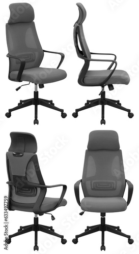 Modern office computer chair. With mesh back and adjustable. Interior element. Isolated from the background. From different angles