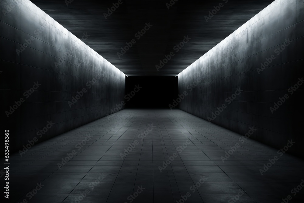 3d Rendering Futuristic dark room with glowing neon, ads concept