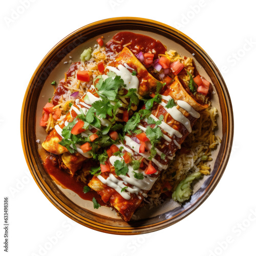 Plate of Mexican Vegetarian Vegetable Enchiladas Isolated on a Transparent Background