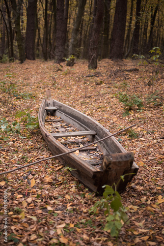 Old boat in the autumn forest