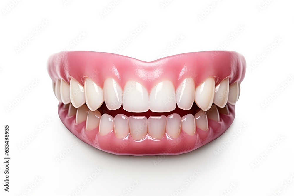 Dental prosthesis on a white background. Generative AI. Dental prosthesis on a white background. Generative AI.