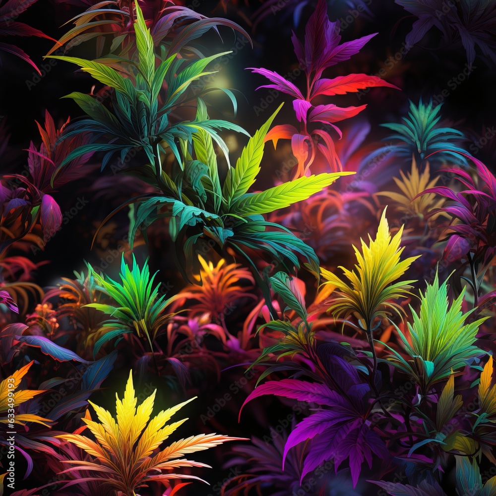 Hemp leaf background, bright neon shades, cannabis multicolored Hemp leaf background, bright neon shades, cannabis multicolored