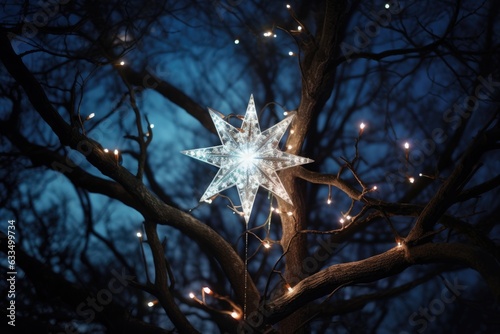 tree-topper star shining brightly on tree