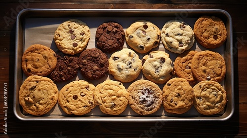  a tray of cookies and chocolate chip cookies on a table.  generative ai