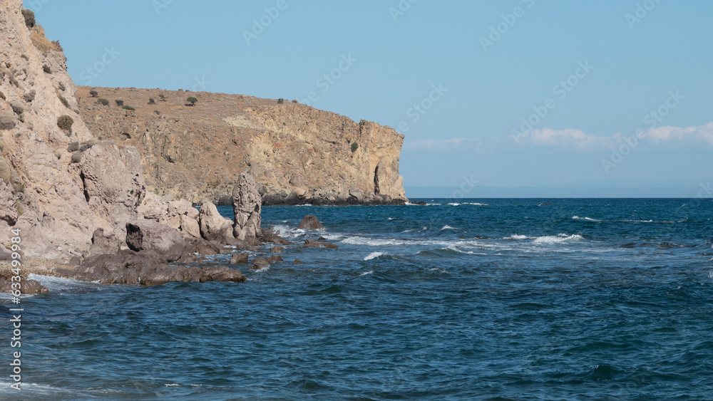 A view from 'Laz Bay' Beach in Gokceada. It is a sandy beach and one of the most popular beach on the island.