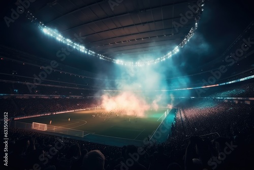 view inside soccer stadium with Fans on stadium game, AI