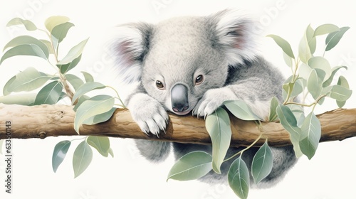  a painting of a koala sitting on a tree branch. generative ai