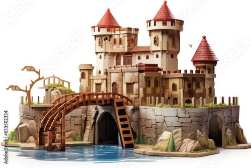 toy castle with drawbridge and moat concept photo