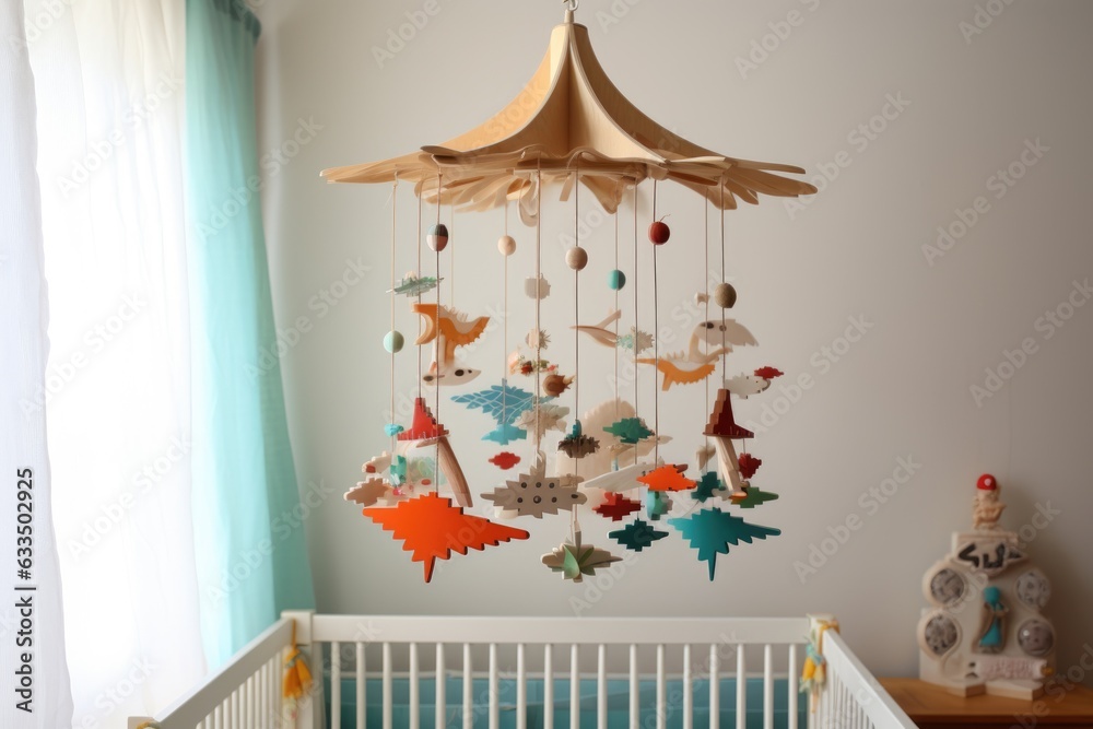 Obraz premium baby mobile hanging above changing table