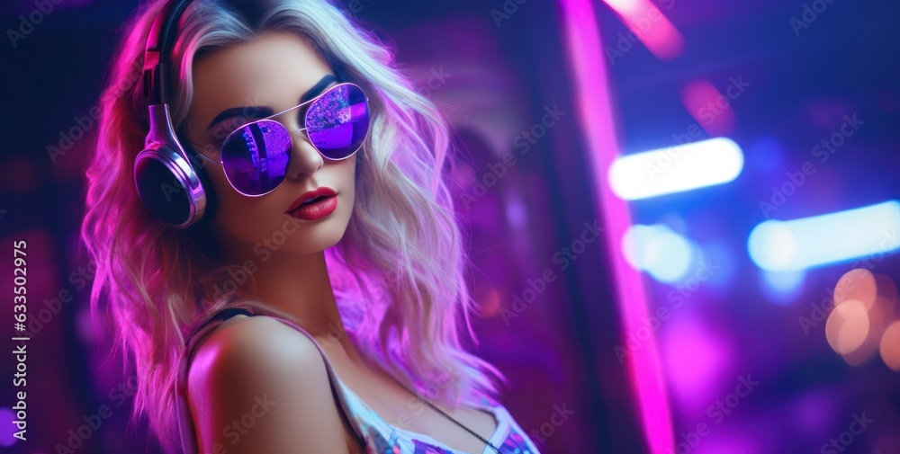 Attractive woman in a dj headphonesand sunglasse
