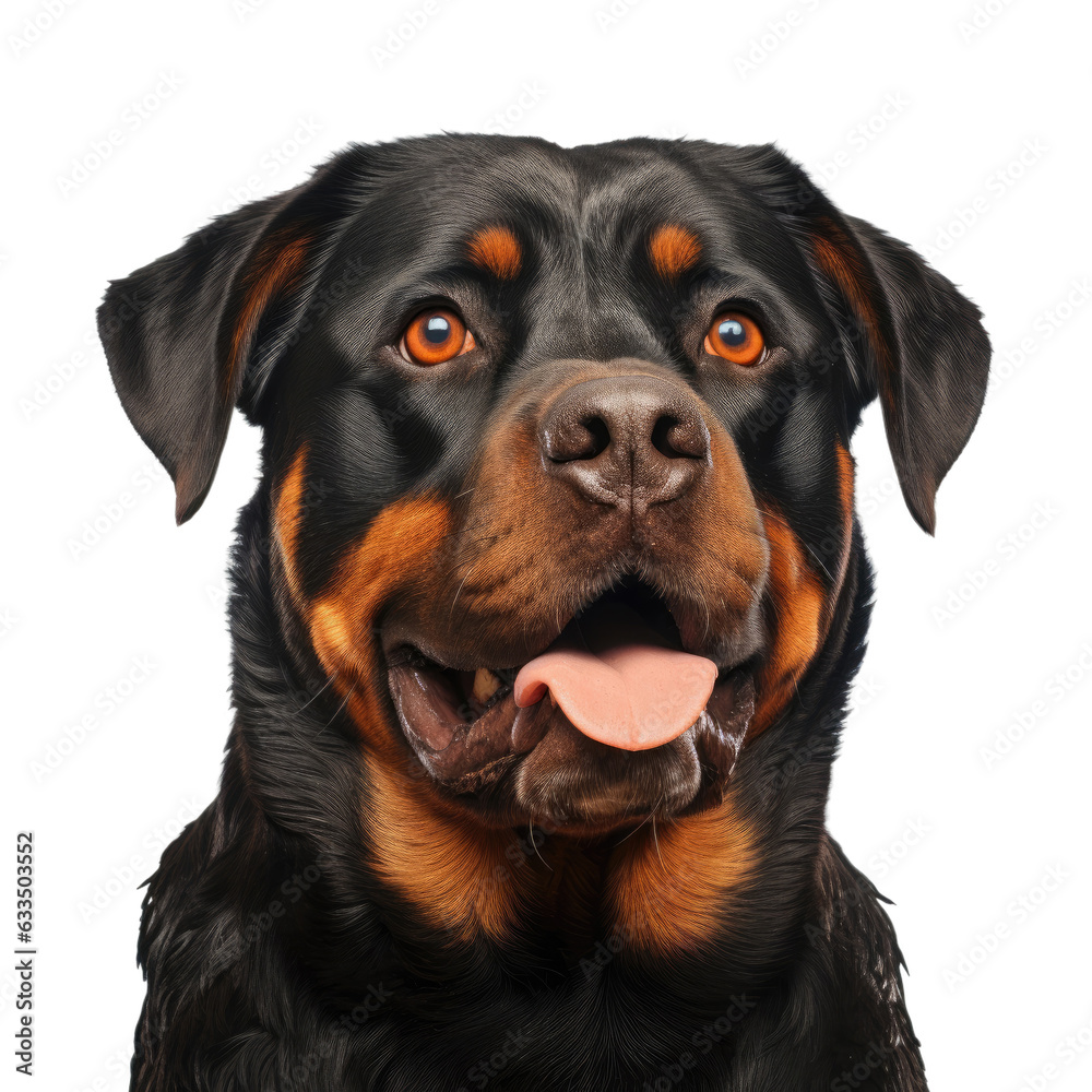 Rottweiler with purebred lineage in front of transparent background Rottweiler with purebred lineage in front of transparent background