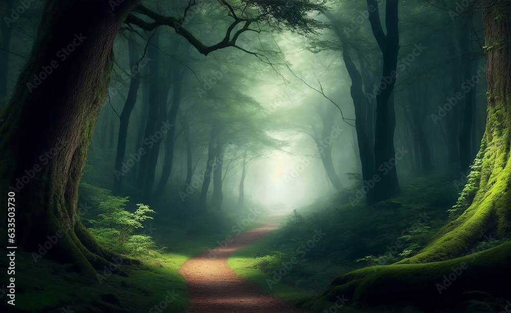Entrance to the beautiful forest, Generative AI Illustration. Entrance to the beautiful forest, Generative AI Illustration.