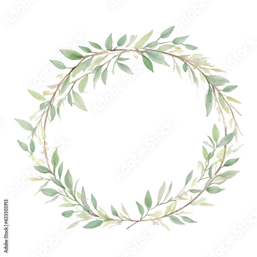 Vector soft green floral wreath with watercolor.