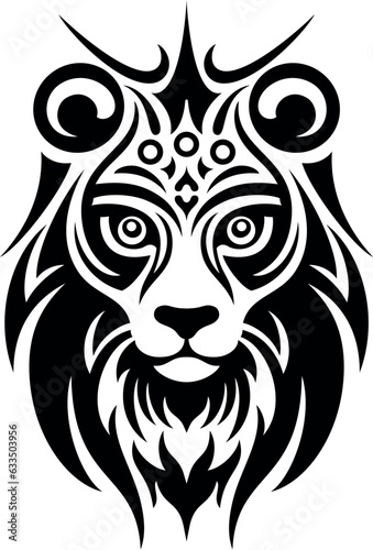 Illustration - lion tattoo, isolated. Lion head. Lion silhouette. Wild animal. Tattoo art style. 