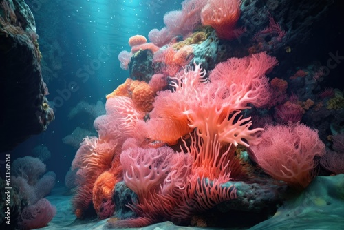 vibrant coral polyps swaying in ocean currents
