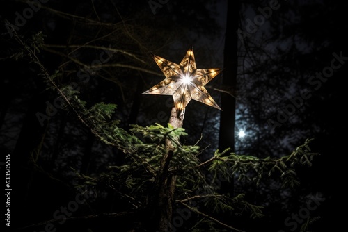 tree-topper star shining brightly on tree