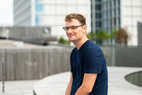 Portrait of a 44 yo white man, head and shoulders, Belgium photo