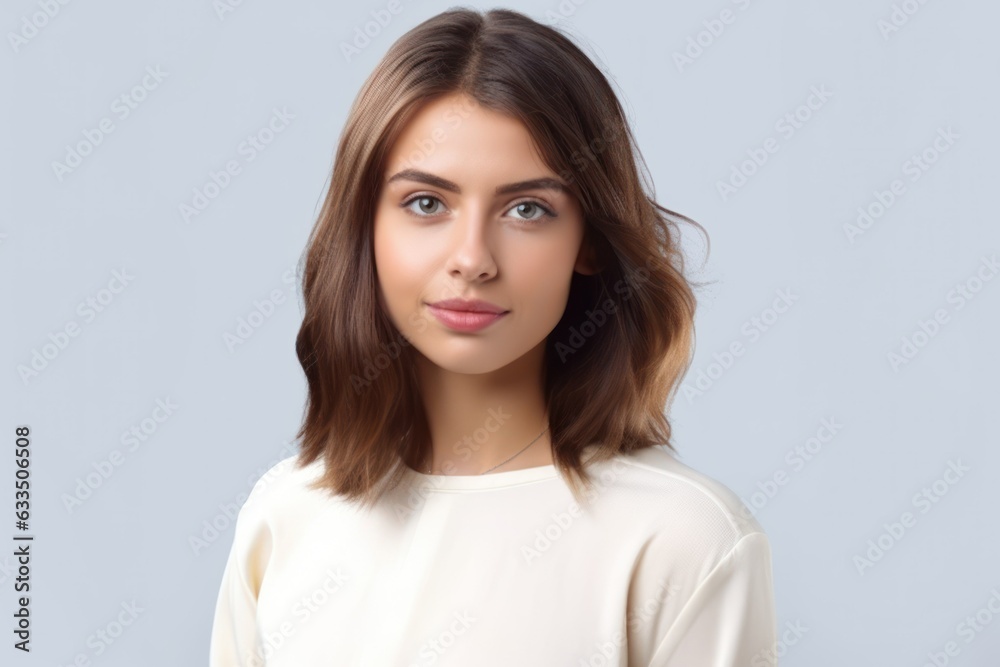 Portrait of a fictional person isolated on a plain colored background. Generative AI. Portrait of a fictional person isolated on a plain colored background. Generative AI.