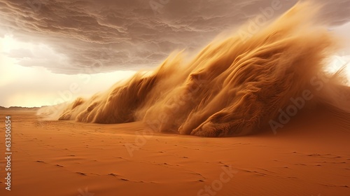  a large wave of sand in the desert with a sky background. generative ai