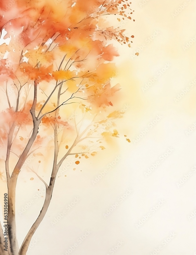 Beautiful Illustration of Trees in Autumn with Watercolor Effect - AI Generated Beautiful Illustration of Trees in Autumn with Watercolor Effect - AI Generated