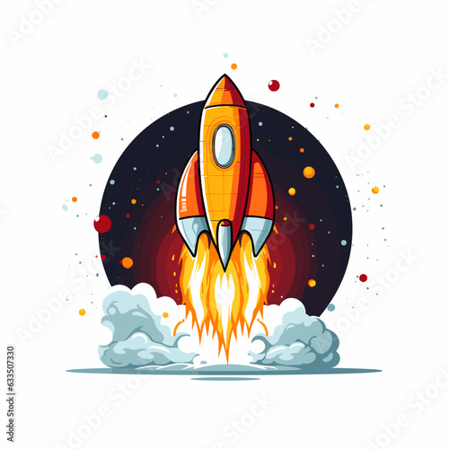 Space rocket with flame takes off, on white background, rocket vector, rocket logo, rocket icon, rocket sticker	