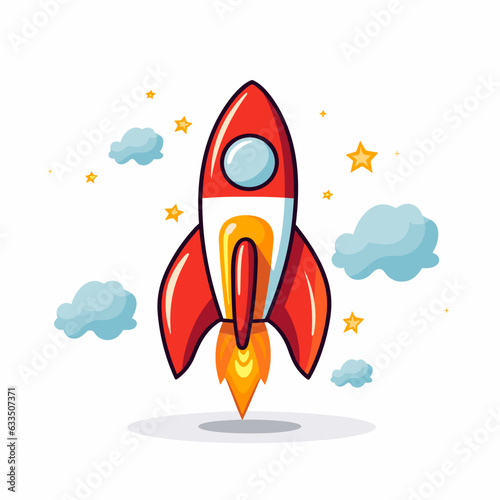 Space rocket with flame takes off, on white background, rocket vector, rocket logo, rocket icon, rocket sticker 