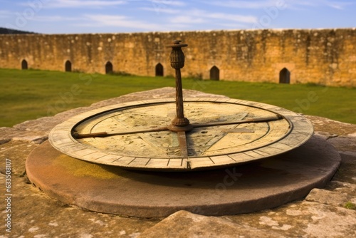 ancient sundial with roman numerals indicating noon