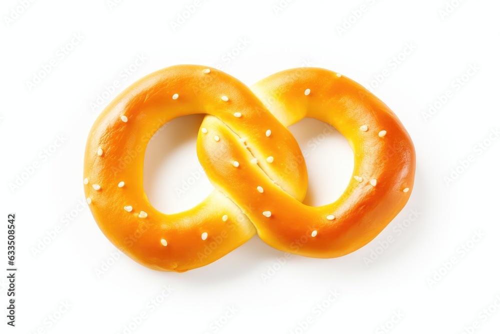 Golden pretzel with sesame seeds on a white background. Golden pretzel with sesame seeds on a white background.