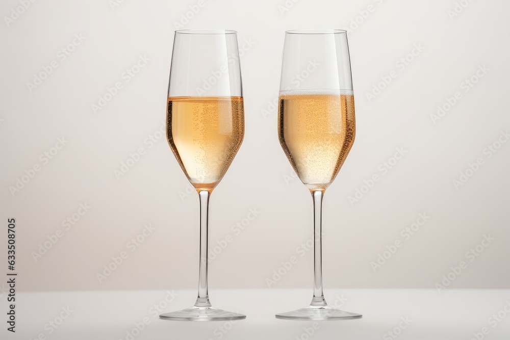 Two flutes of champagne on a white background. Two flutes of champagne on a white background.