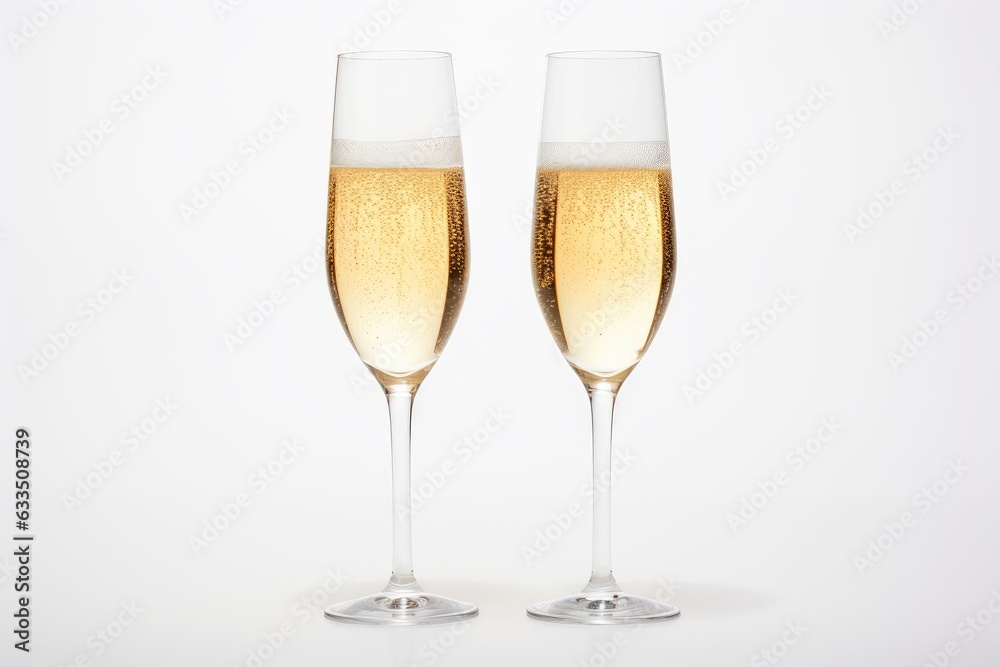 Two flutes of champagne on a white background. Two flutes of champagne on a white background.