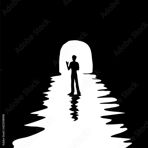 Road through the tunnel. Vector drawing