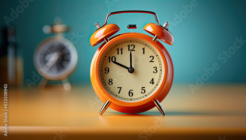 Retro alarm clock on pastel colored background, alarm jumping