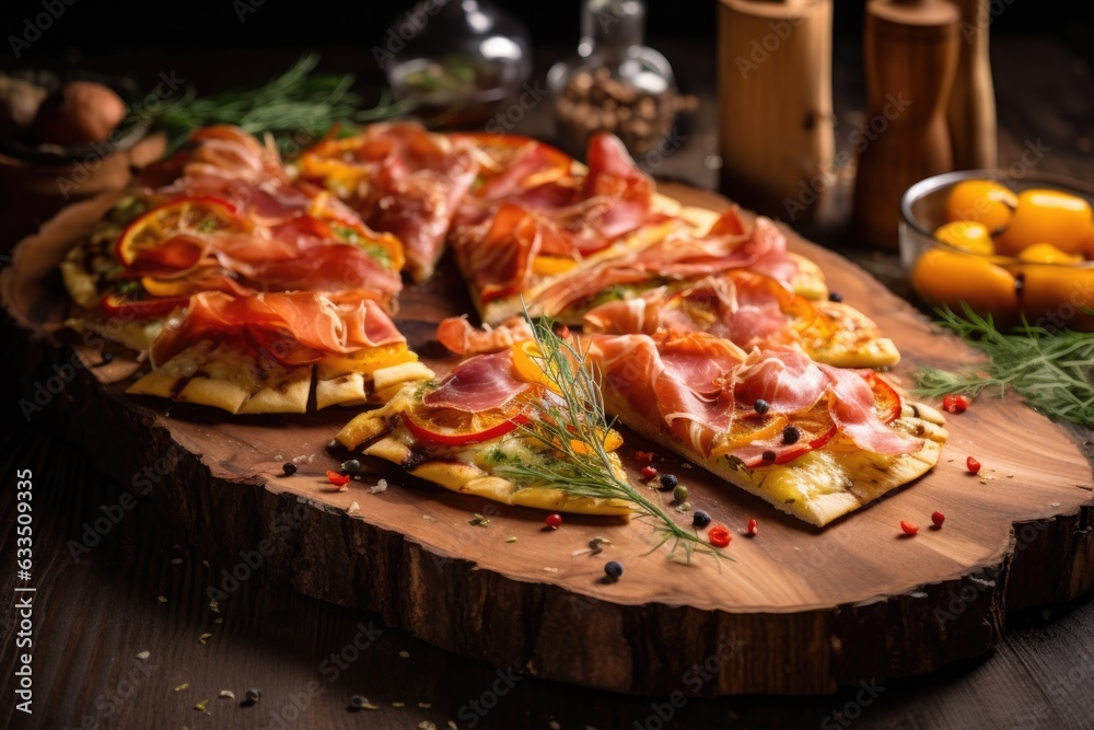 slices of cooked pizza on a rustic wooden board