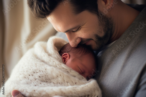 Newborn baby in the arms of father 