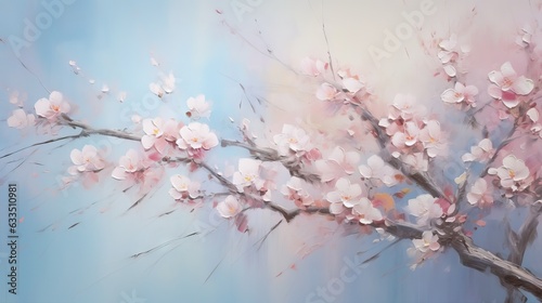  a painting of a tree with pink flowers on it's branches. generative ai